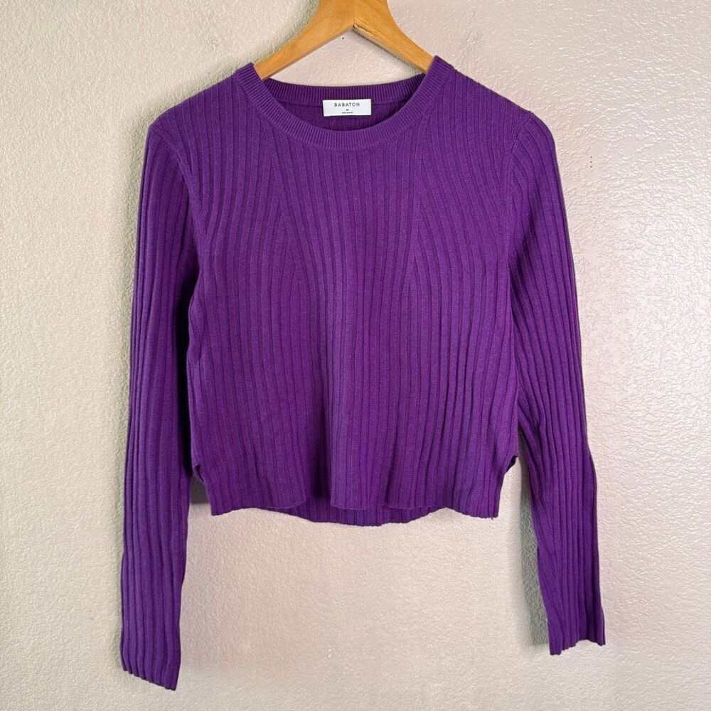 Babaton Aritzia Nathaniel Rib Cropped Sweater Purple Wool Blend Knit Top Size M